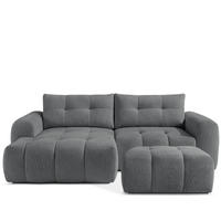 ECKSOFA MIT HOCKER RAVIA, Bouclé, Dunkelgrau - Dunkelgrau, Holz/Textil (96/50cm) - KONSIMO®