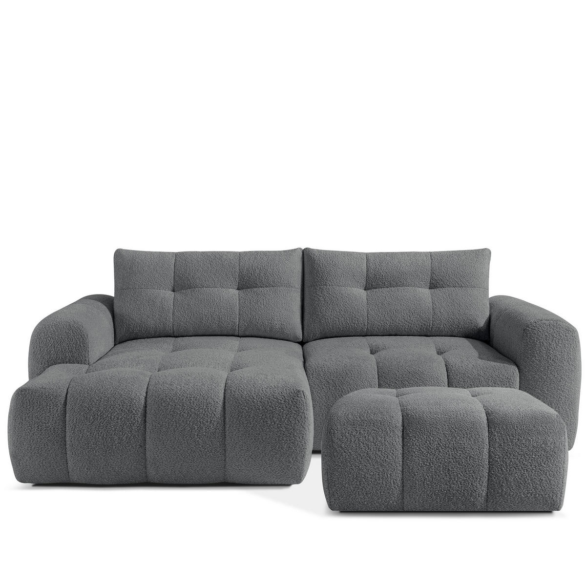 ECKSOFA MIT HOCKER RAVIA, Bouclé, Dunkelgrau - Dunkelgrau, Holz/Textil (96/50cm) - KONSIMO®