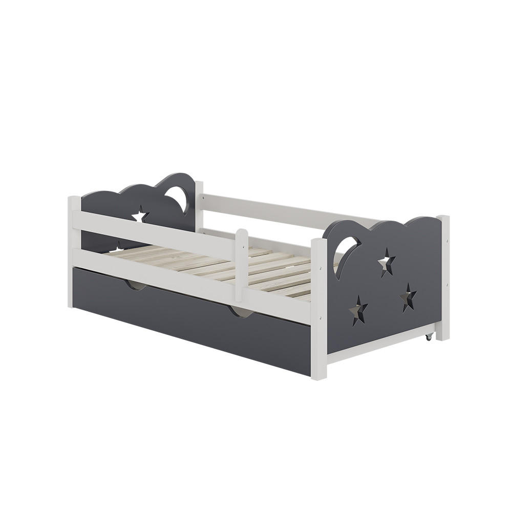 KINDERBETT Jessica Grau 70x140 cm mit Schublade, ohne Matratze - Weiß/Grau, Holzwerkstoff (146/53/76cm) - VitaliSpa