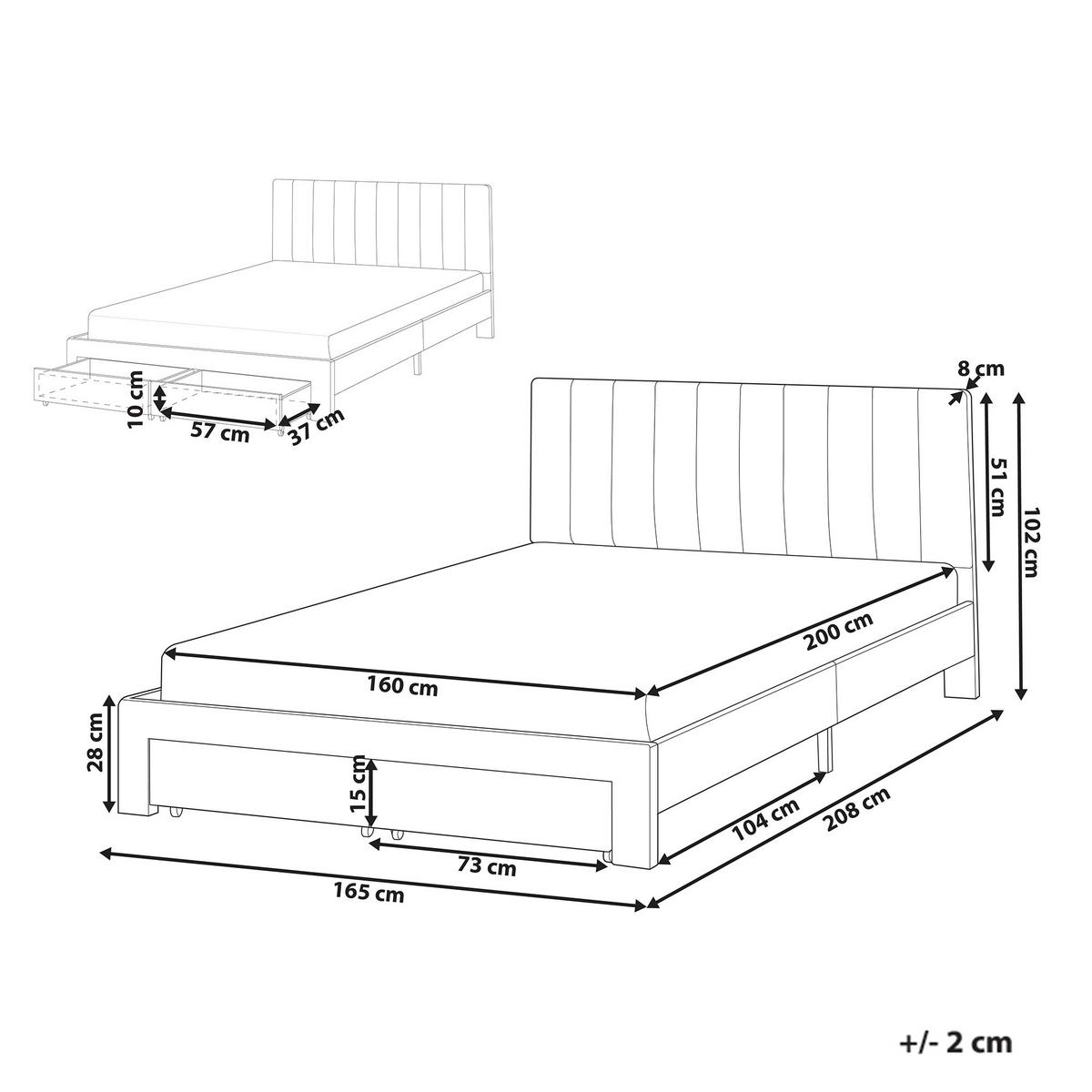 BETT mit Schubladen 160/200 cm Samtstoff Cremeweiß Lonzac - Creme, Textil (160/200cm) - Beliani