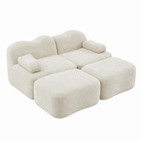 SOFA modular Samt Beige mit Hocker - Beige, Holzwerkstoff (167/70/192cm) - Meubliv