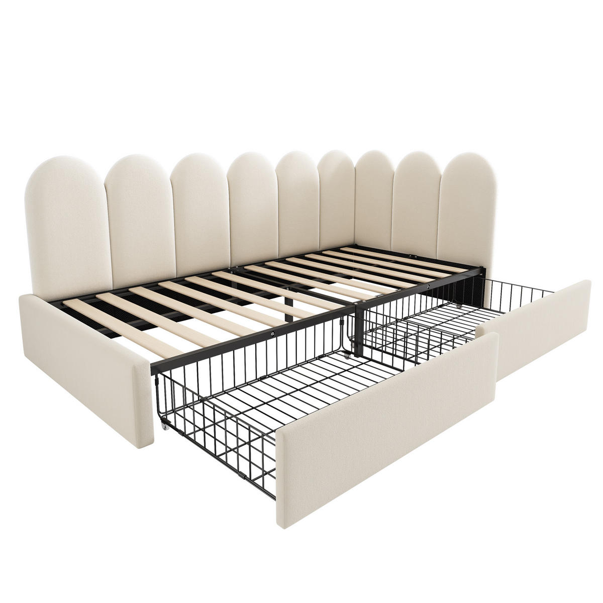 POLSTERBETT aus Samt 90x190 cm in Beige mit 2 Schubladen - Beige, Textil (90/190cm) - Modfu