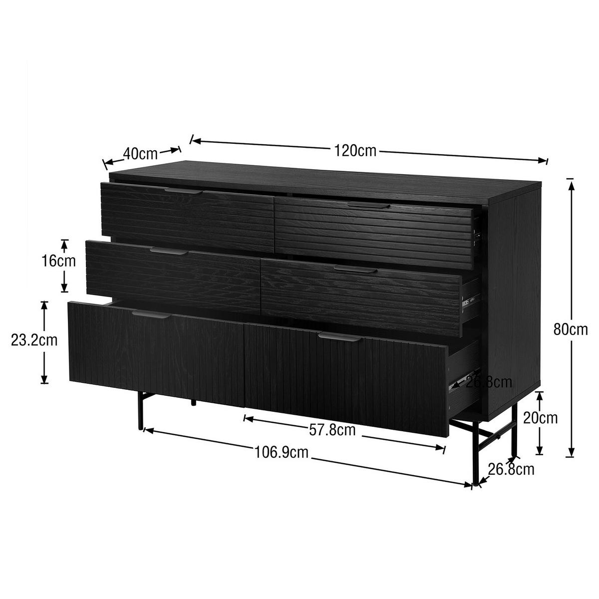 SIDEBOARD mit 6 Schubladen - Echtholzfurnier - Eichefarben/Schwarz, Holzwerkstoff/Metall (120/80/40cm) - home24