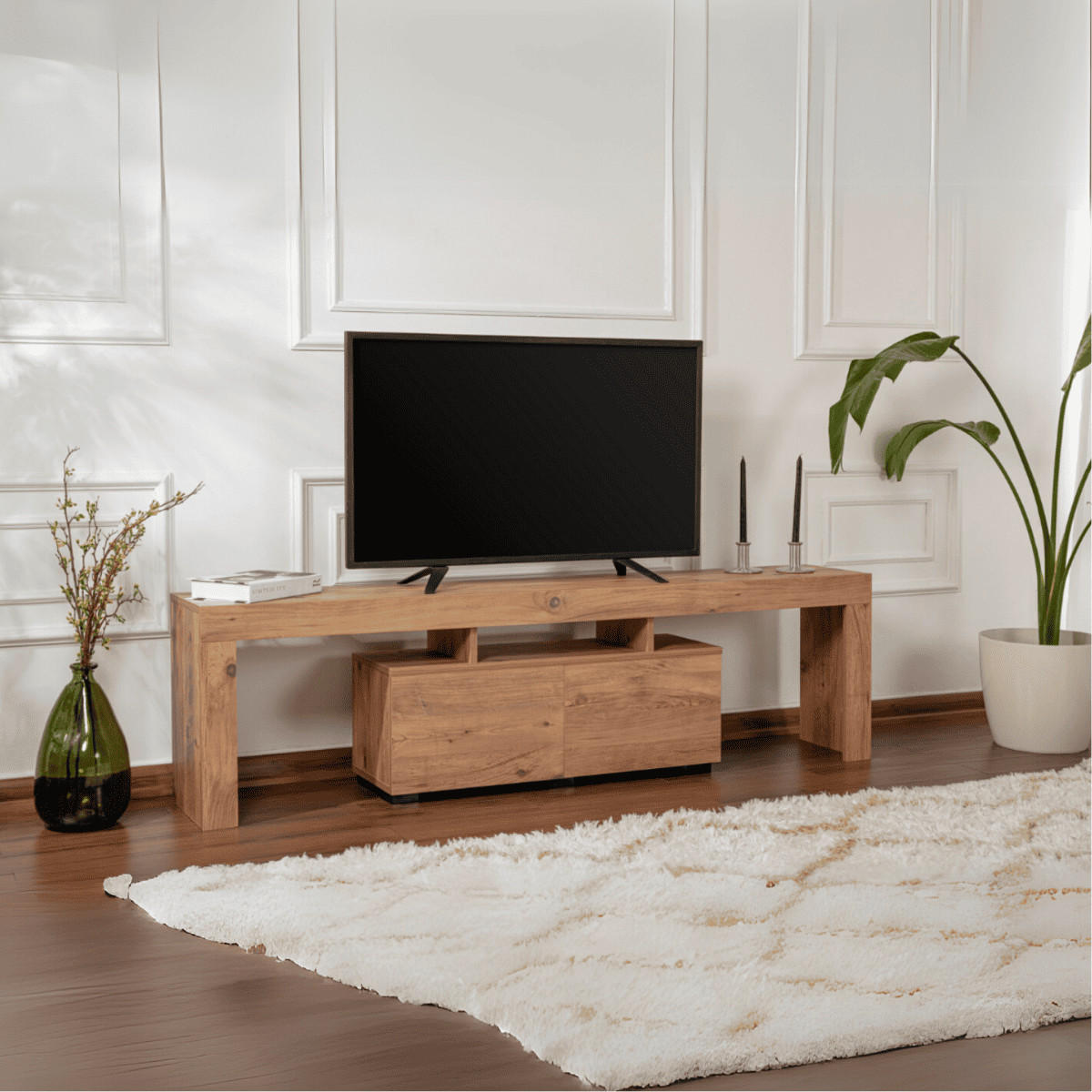 TV-MÖBEL mit 2 Klapptüren 180/31/50 cm - Beige, Holzwerkstoff (31.3/50/180cm) - Calicosy