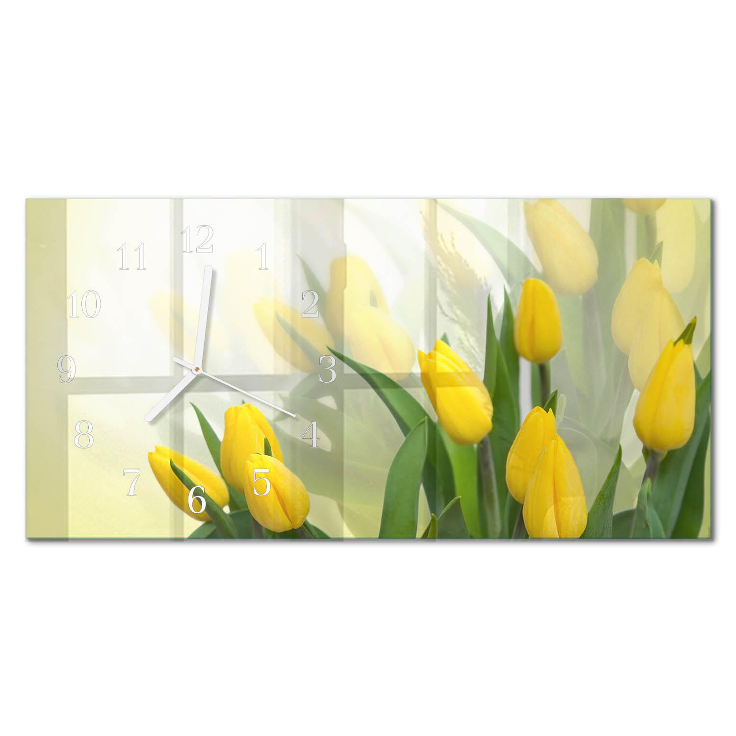 WANDUHR aus Glas 60x30 cm - Tulpen - Gelb, Glas (60/30/0.4cm) - TULUP
