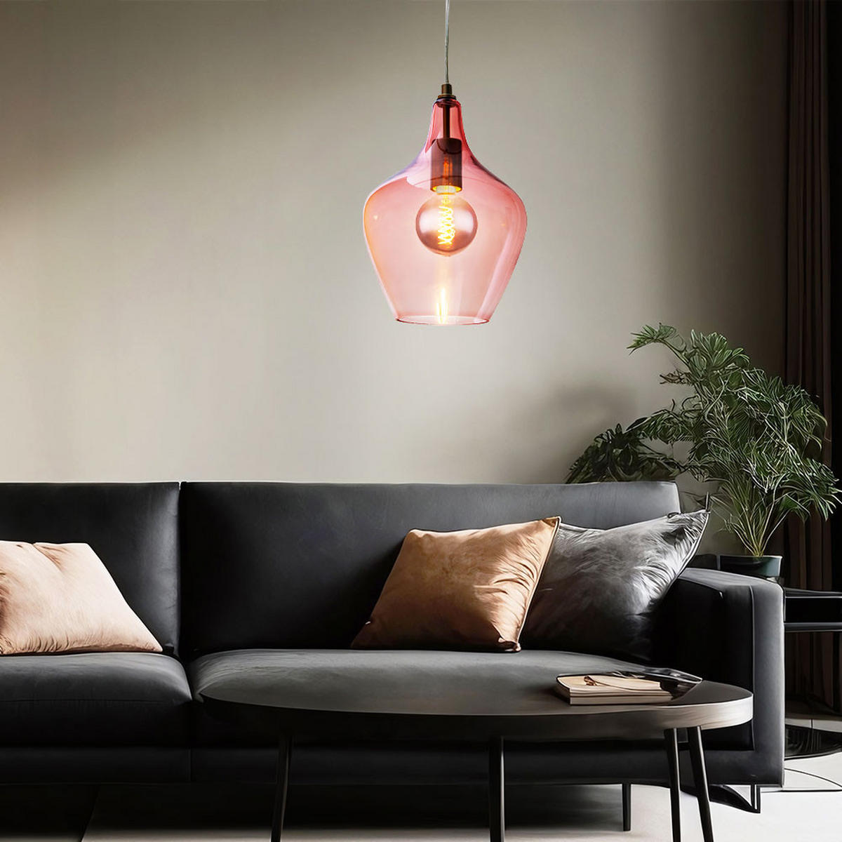 HÄNGELEUCHTE PASO Glas Rosa Silber - Rosa, Glas (22/22/150cm) - Nowa