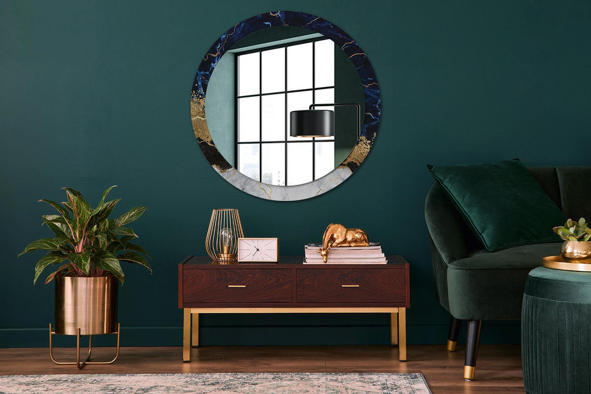 SPIEGEL Ø90 cm Rund mit Aufdruck - Goldfarben, Glas (90/90/0.4cm) - TULUP