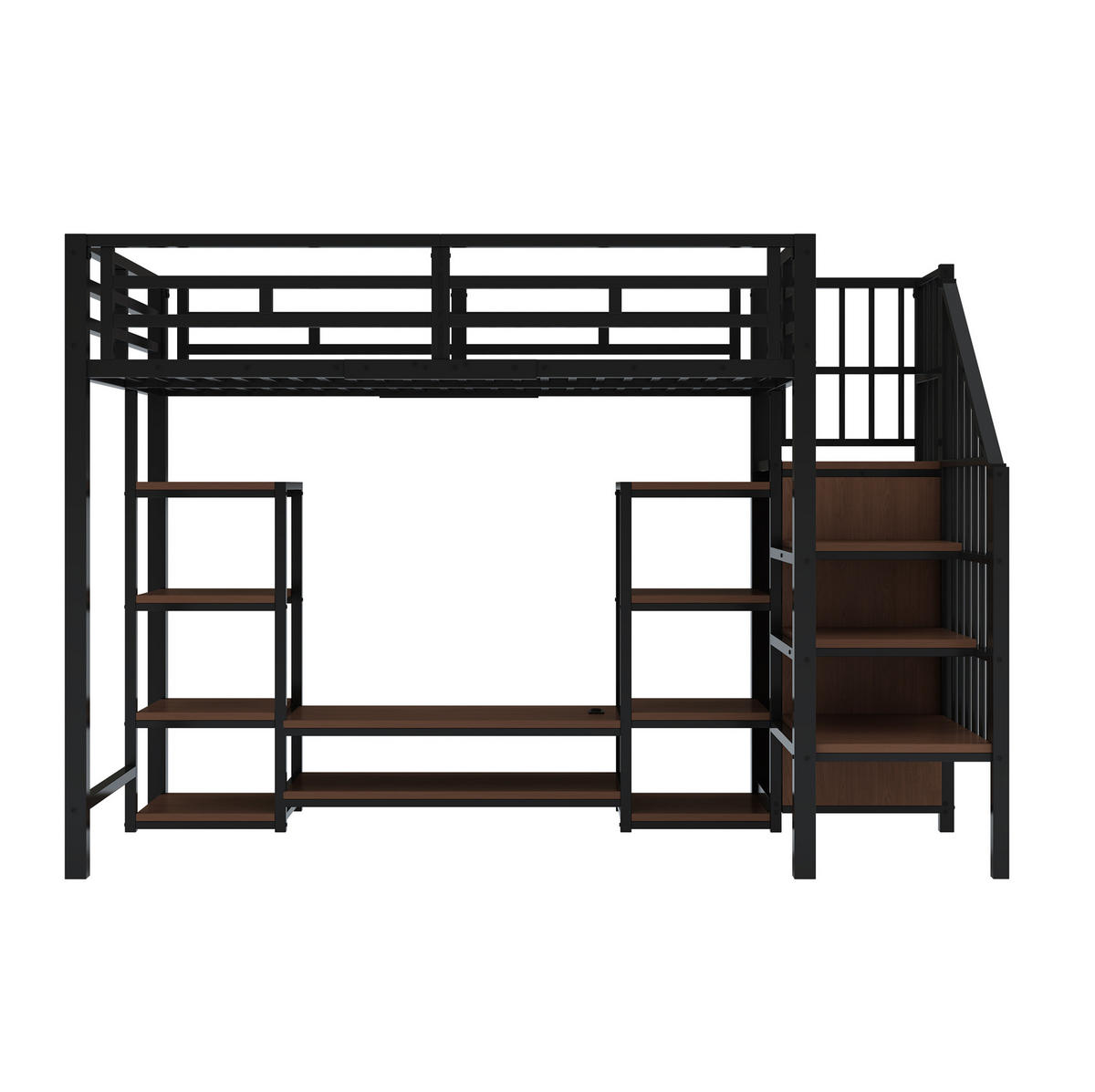 HOCHBETT 90/200 cm in Schwarz mit TV-Ständer und Steckdose - Schwarz, Metall (90/200cm) - Flora Grace