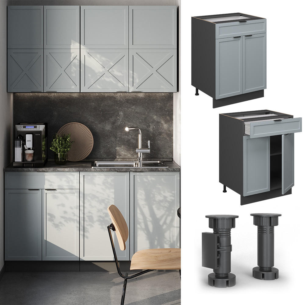 KÜCHENUNTERSCHRANK Fame-Line Hellblau-grau 60 cm mit Schublade AP Anthrazit - Anthrazit/Blaugrau, Holzwerkstoff (60/82/60cm) - Vicco