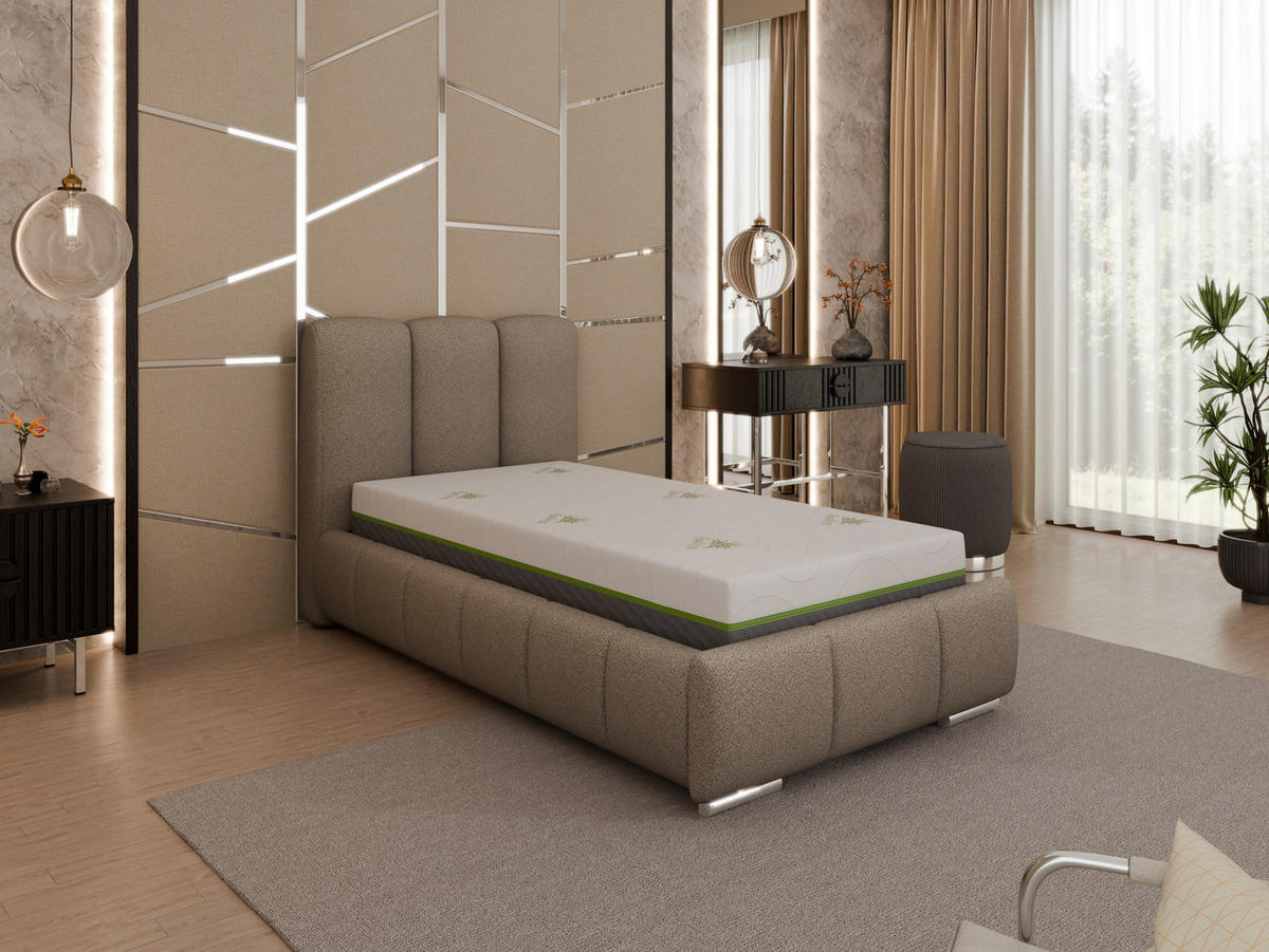 POLSTERBETT Zaira 90x200cm – Elegantes Polsterbett für modernen Wohnstil , ZONIERTE TASCHENFEDERN KOKOS (21cm), braun - Braun, Holz (90/200cm) - Homesy