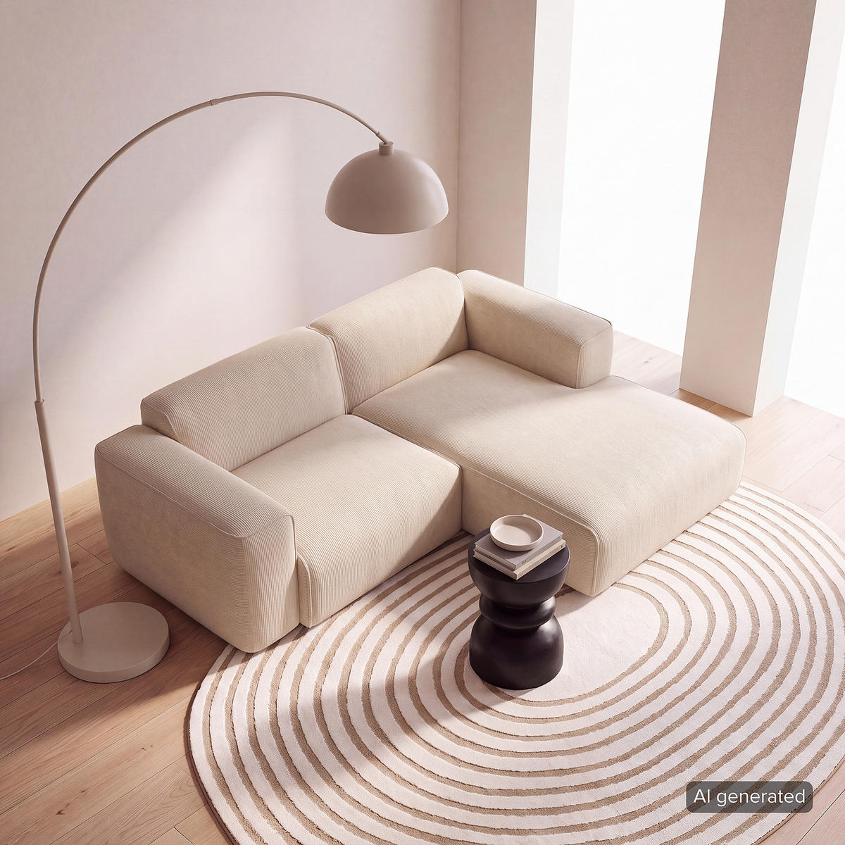 ECKSOFA mit XL-Longchair - Beige/Schwarz, Kunststoff/Textil (260/171cm) - home24