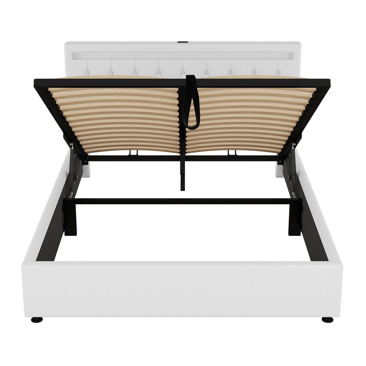 POLSTERBETT aus Leinen 160x200 cm in Weiß mit LED-Beleuchtung & USB-C - Weiß, Textil (160/200cm) - Modfu