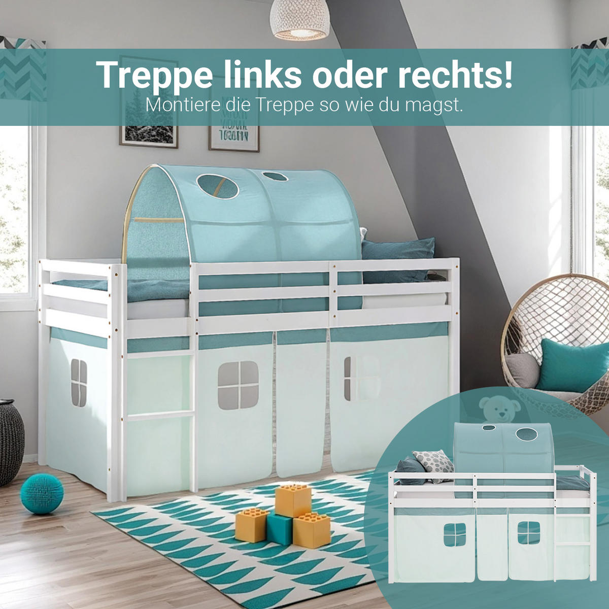 HOCHBETT 90/200 cm in weiß mit Lattenrost - Weiß/Mintgrün, Holz - Homestyle4u