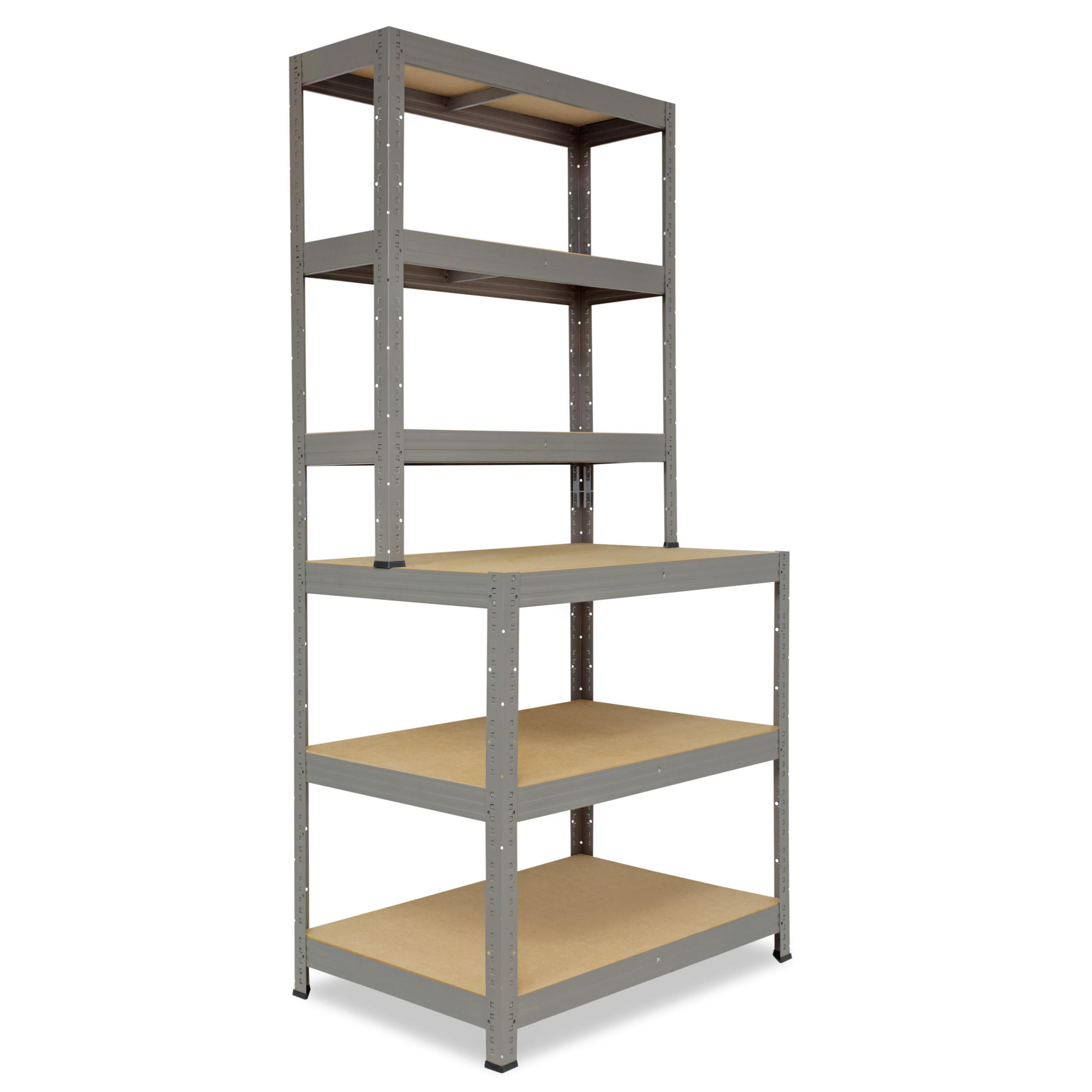 WERKBANK Regal PRO 190x80x60 cm in grau mit 6 Böden und 166 kg Traglast pro Boden - Grau, Metall (80/190/60cm) - shelfplaza