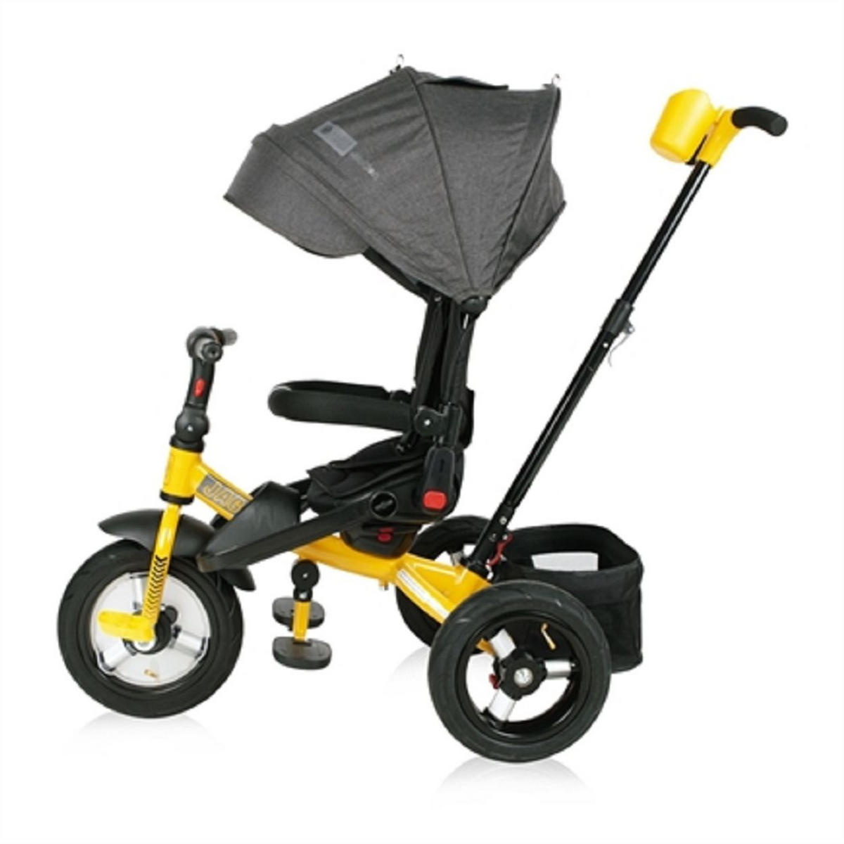 DREIRAD Jaguar 4 in 1 schwarz Gummireifen, Sitz drehbar, Stange, verstellbar - Gelb, Metall (120/53/103cm) - Lorelli