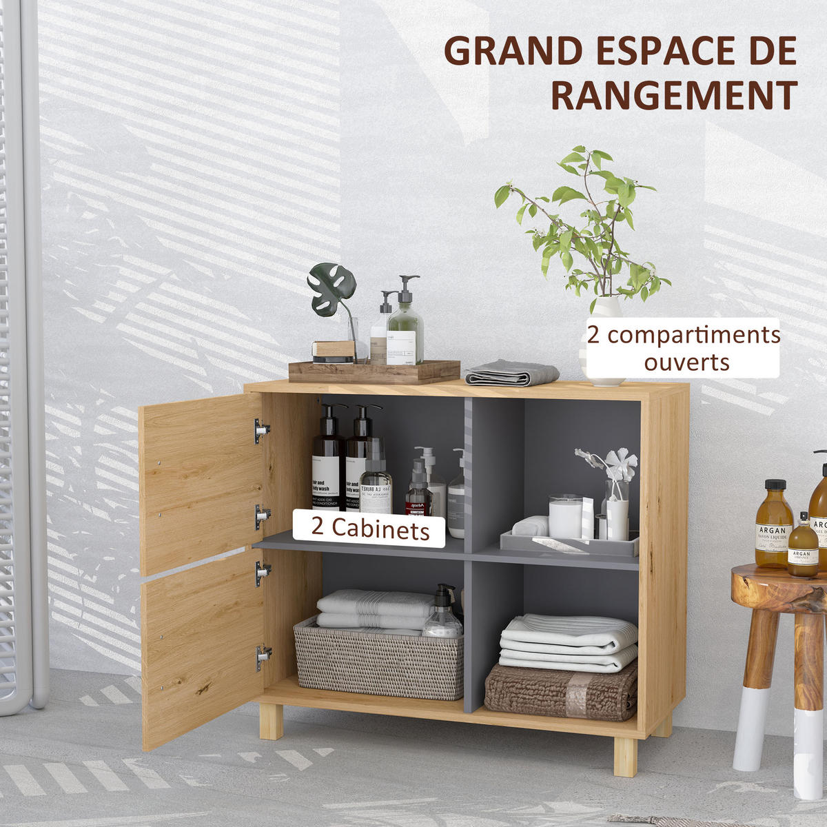 MIDISCHRANK DE-12444 80/35/70 cm mit offenen Fächern Naturholz - Naturfarben, Holzwerkstoff (35/70/80cm) - ComfortXL