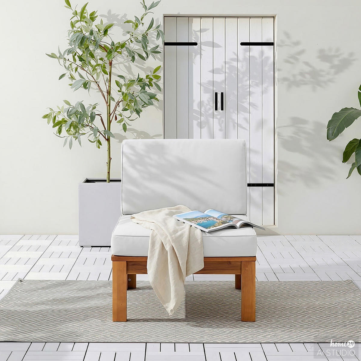 LOUNGESESSEL - Webstoff / Akazie massiv - Hellgrau, Holz/Textil (60/73/71cm) - home24