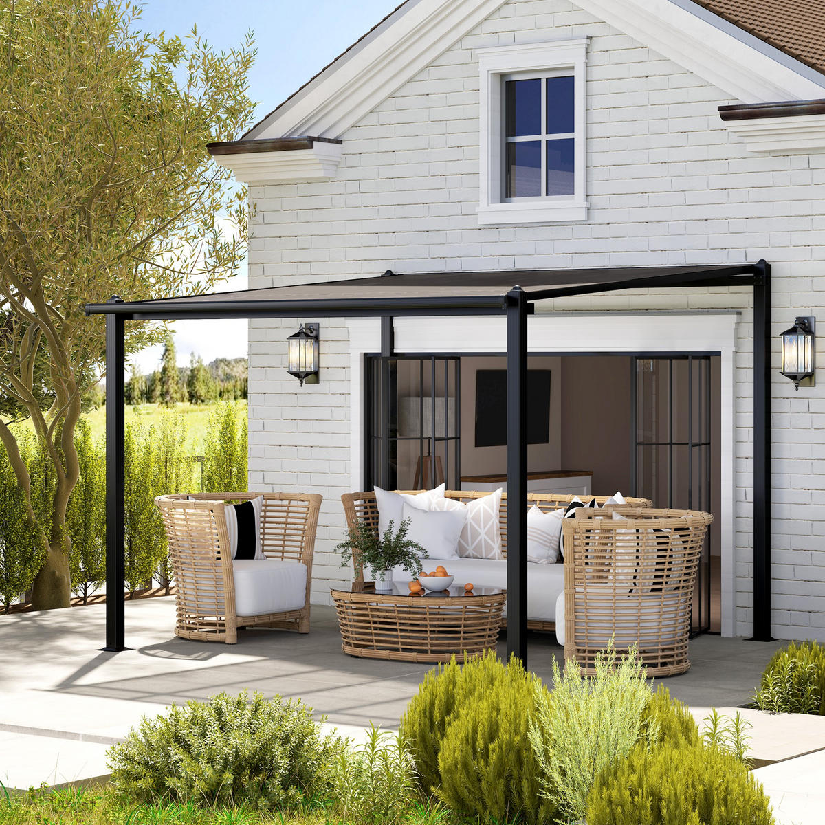 PERGOLA DE-12657 300/300 cm mit Polycarbonatdach und Drainage Grau - Dunkelgrau, Metall (295/230/292cm) - ComfortXL