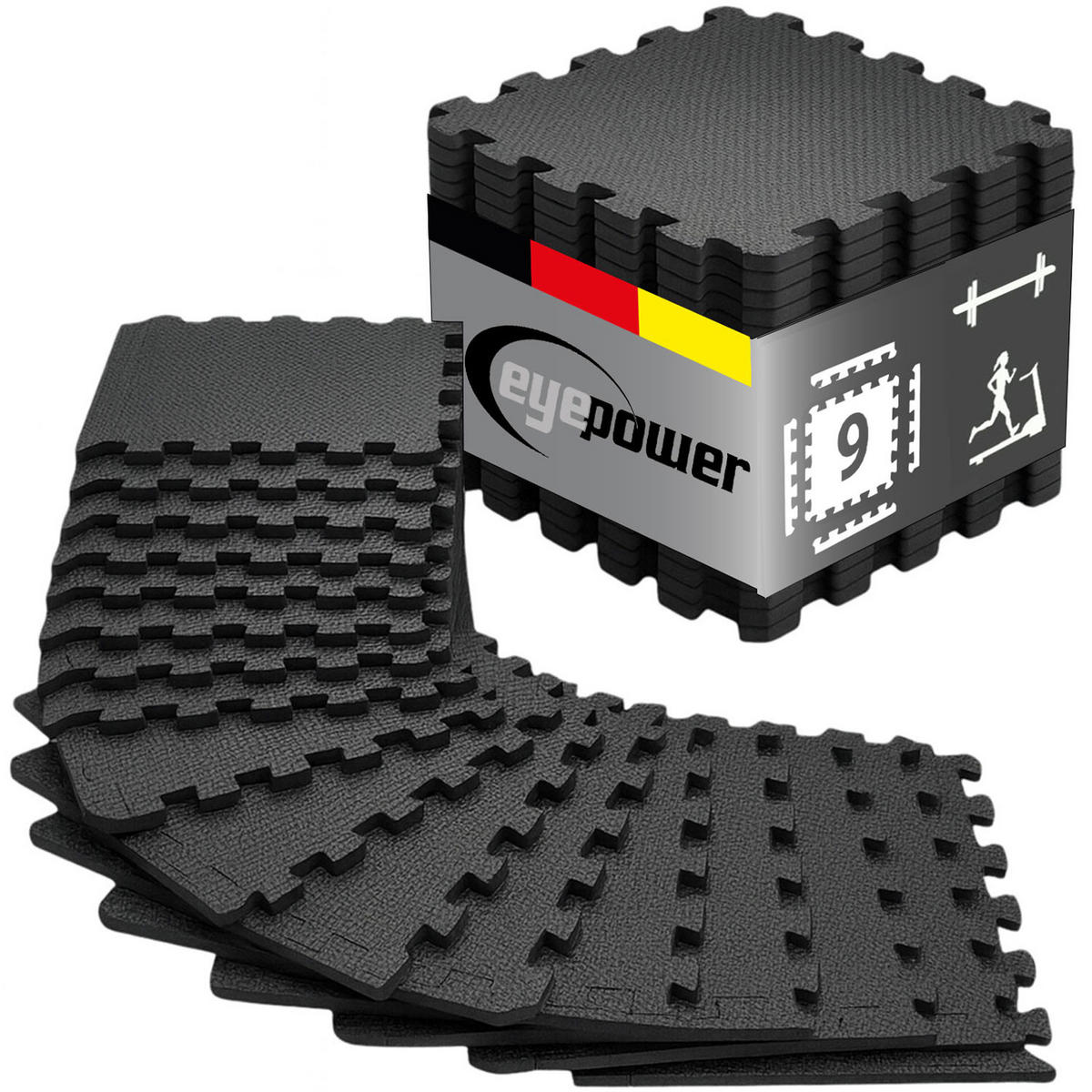 BODENSCHUTZMATTE 30x30x1 cm, Schwarz, 9er Set - Schwarz, Kunststoff (30/30cm) - eyepower