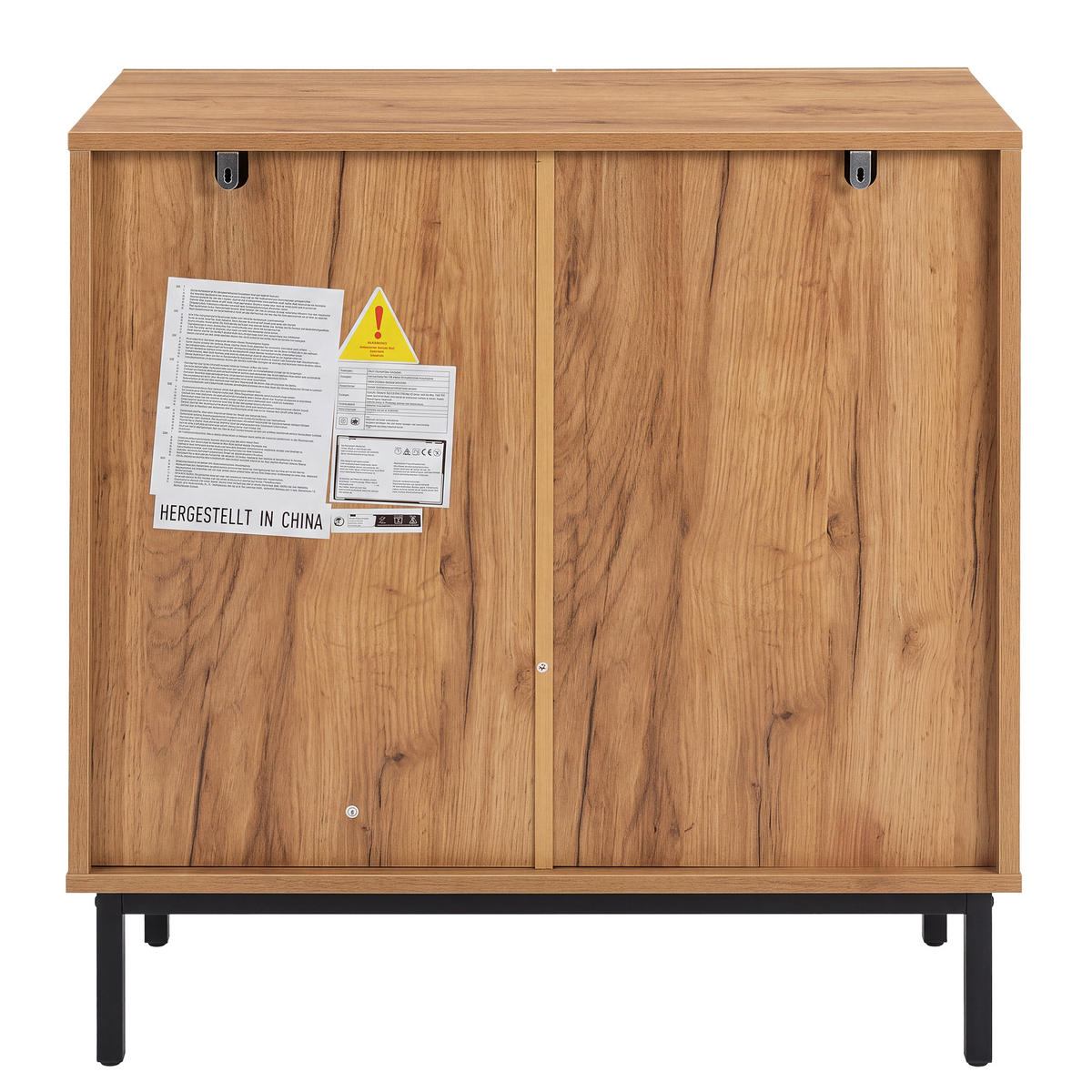 SIDEBOARD Holzoptik mit PE-Rattan 2 Türen 2 Verstellbare Böden Metallbeine - Naturfarben, Holzwerkstoff (70/80/38.5cm) - Urban Meuble