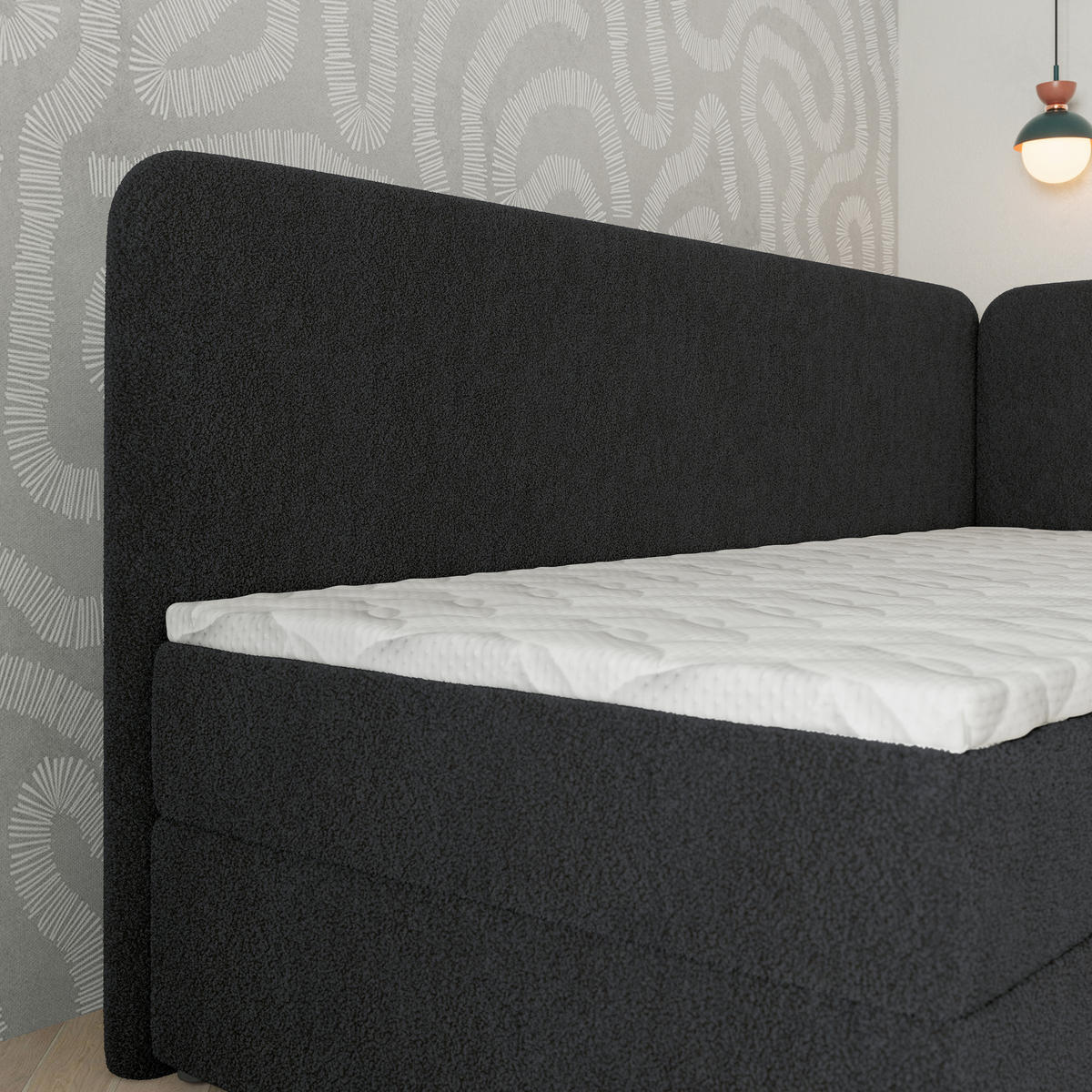 BOXBETT GINA 80x200 cm mit Matratze und Topper, H2+H3 - Schwarz - Schwarz, Holz (80/200cm) - MASSENO