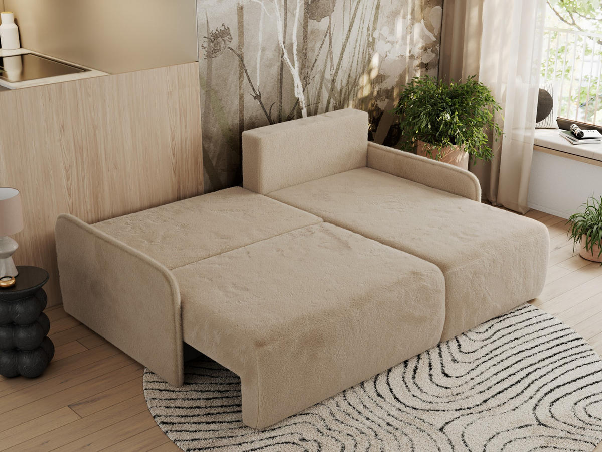ECKSCHLAFSOFA ARPA L Beige Plüsch - rechts - Beige/Schwarz, Kunststoff/Textil (150/198cm) - MKS