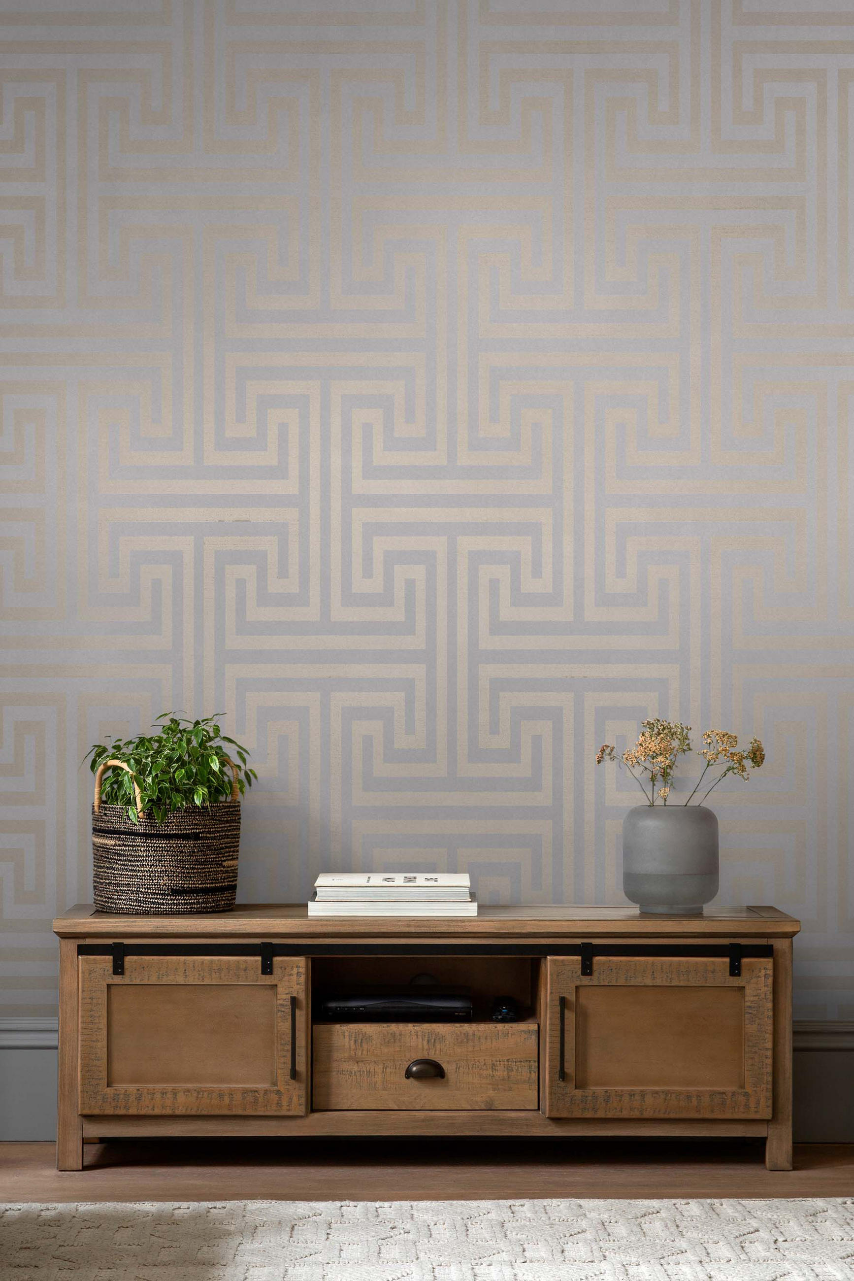 VLIESTAPETE Griechisches Schlüssel Roségold-Grau - Grau, Papier/Kunststoff (52/1000cm) - next