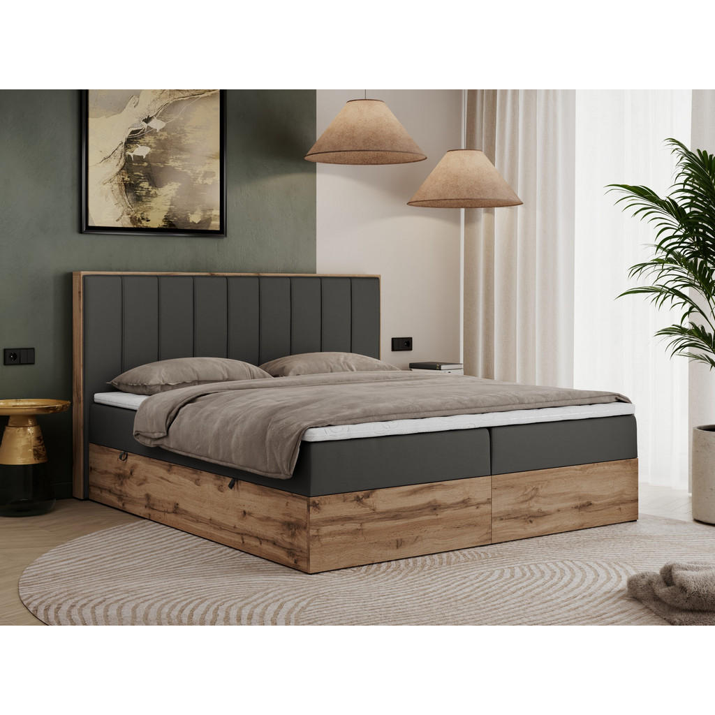 Thumbnail - MKS Boxbett, Dunkelgrau, Textil, 2-Sitzer, H4, Rechteckig, 200x200 cm, Schlafzimmer, Betten, Boxspringbetten