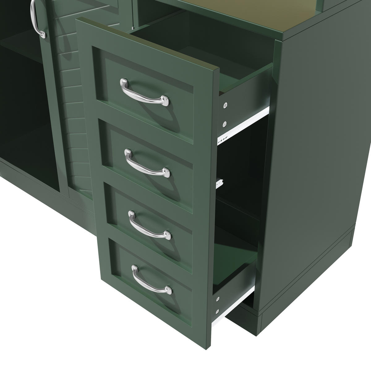 KÜCHENSCHRANK in Grün mit LED-Beleuchtung und Schubladen für Küche und Wohnzimmer, B120/T40/H188 cm - Grün, Holzwerkstoff/Metall (120/188/40cm) - STILVORA