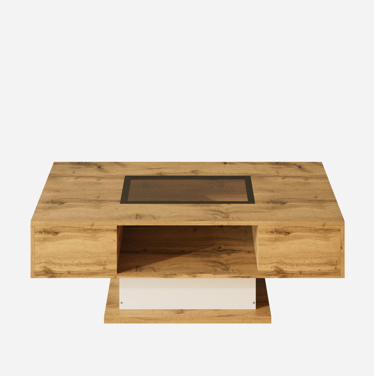 COUCHTISCH aus Spanplatte 110,2x60x39,7 cm Natur, Weiß und Schwarz mit LED-Beleuchtung und Schubladen - Naturfarben, Holzwerkstoff (110.2/60/39.7cm) - IVMEU