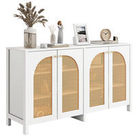 SIDEBOARD aus MDF 145x80x40 cm Weiß mit 4 Türen, Kunst-Rattan und verstellbarem Einlegeboden - Weiß, Holzwerkstoff (145/40/80cm) - Modfu