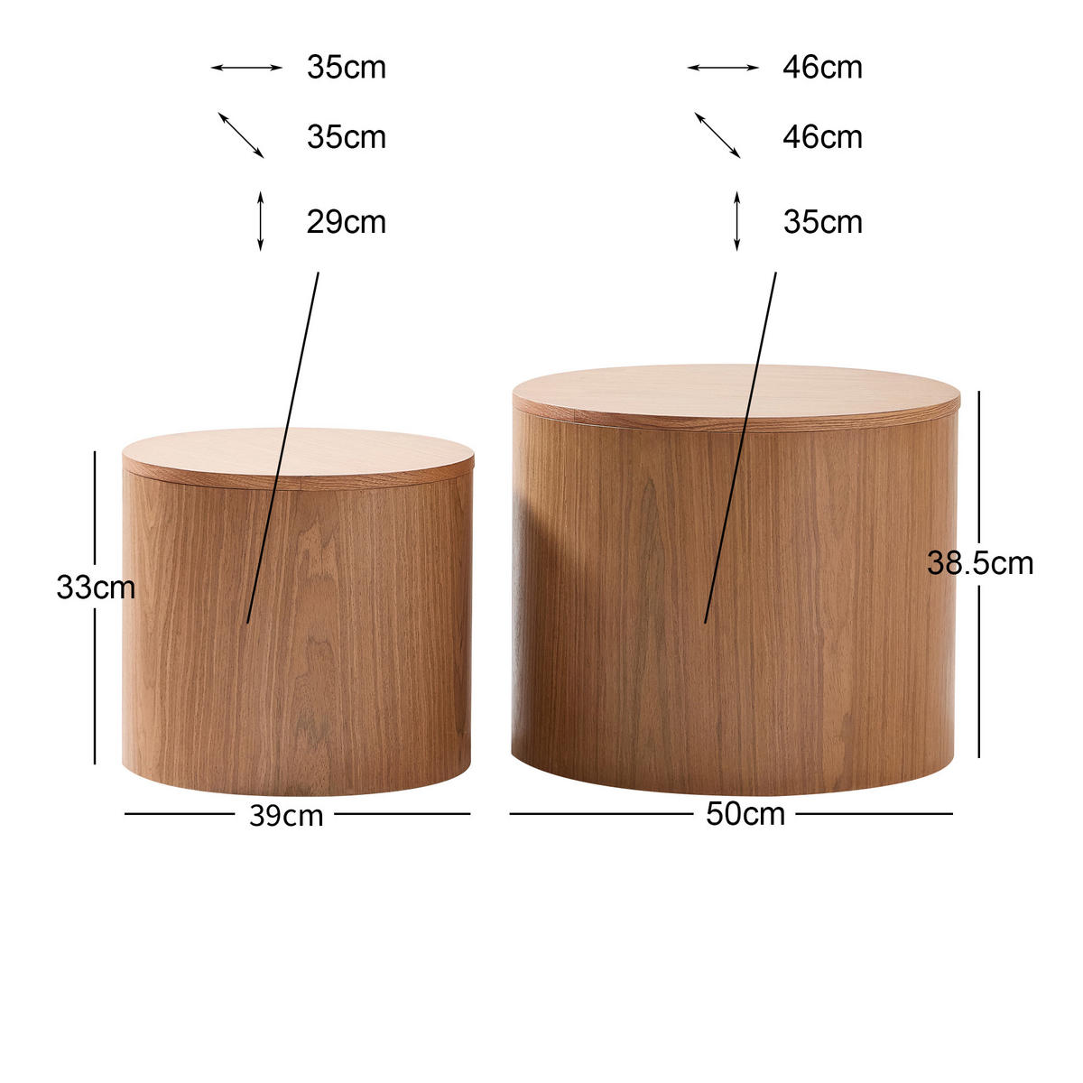 COUCHTISCH (2er set) Rund Braun 50 x 50 x 39 cm - Braun, Holz (50/50/38.5cm) - Nordlys