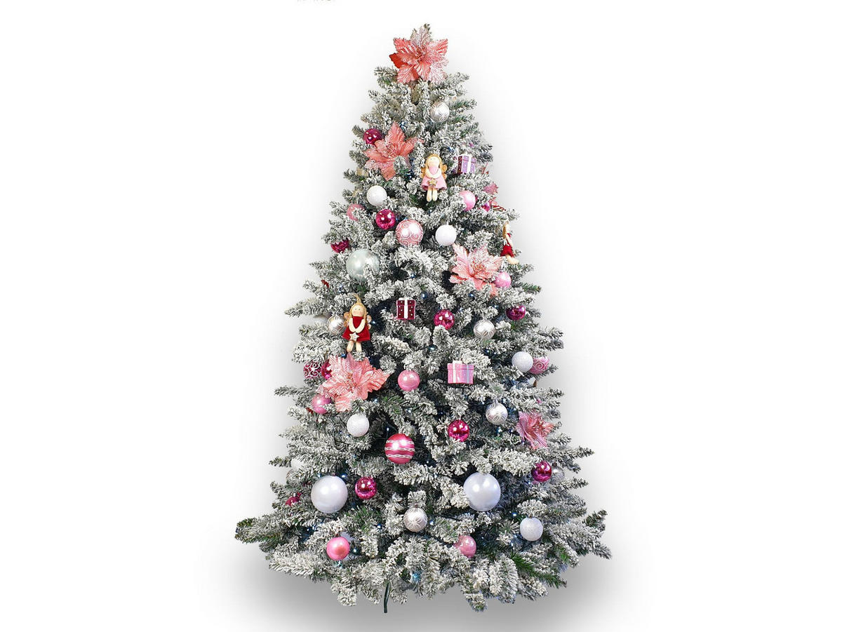 LAALU WEIHNACHTSBAUM geschmückt künstlich mit 165 Ornamenten PRINZESSIN MARIA 240 cm Baum mit Ständer und Weihnachtsornamenten - Weiß/Rosa, Kunststoff (240cm) - LAALU