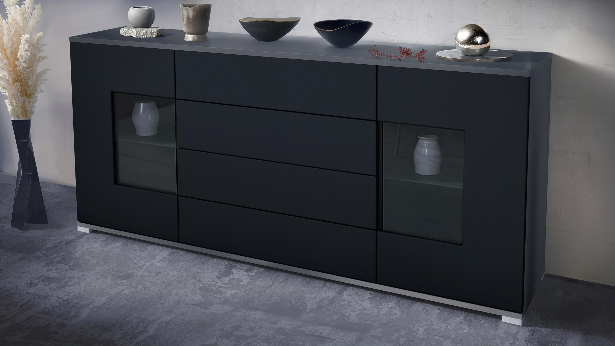 SIDEBOARD Grömitz Schwarz matt - Schwarz, Holzwerkstoff (166.5/75.5/35cm) - Vladon