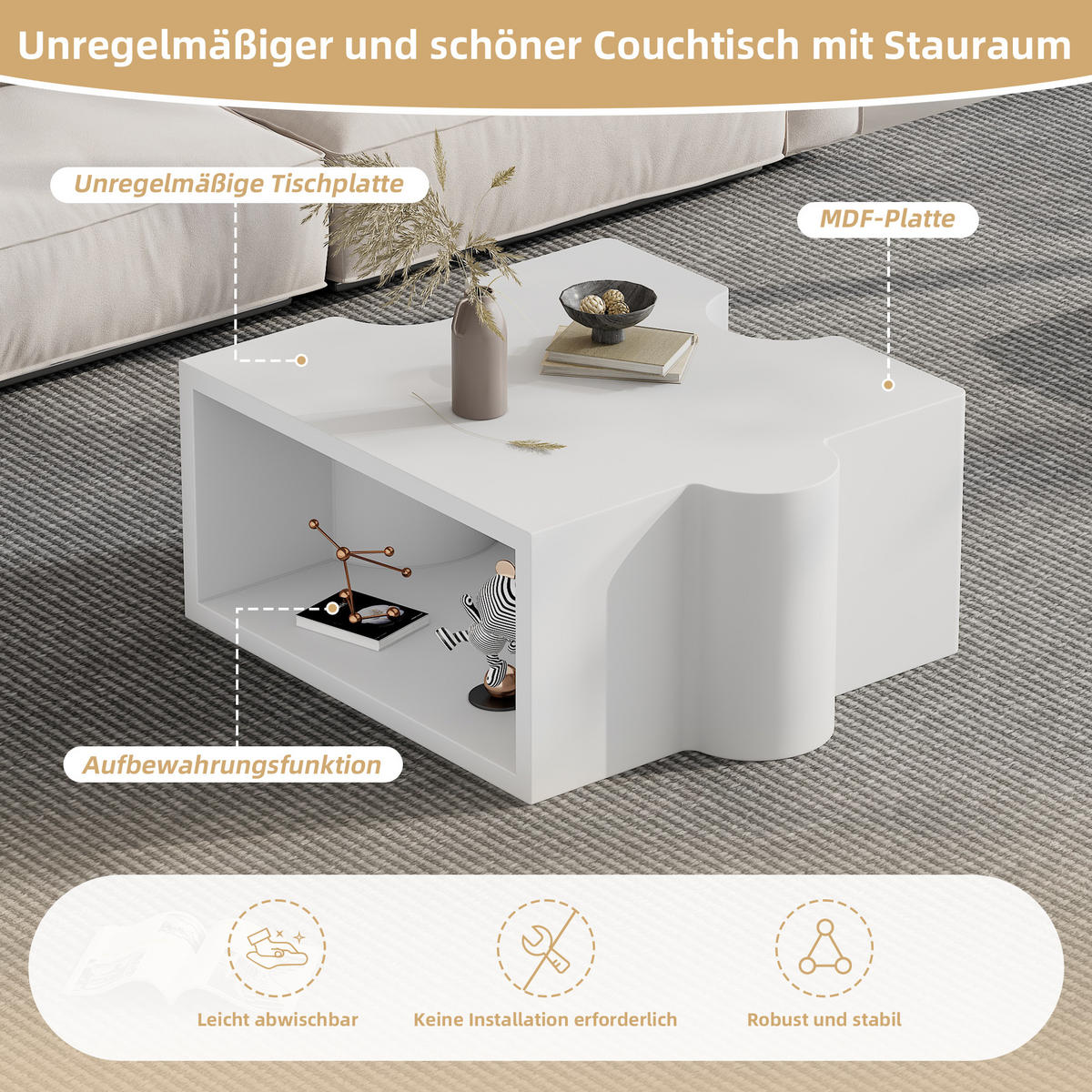 COUCHTISCH 65/65/32 cm weiß mit Puzzlemuster aus MDF - Weiß, Holzwerkstoff (65/65/32cm) - OKWISH