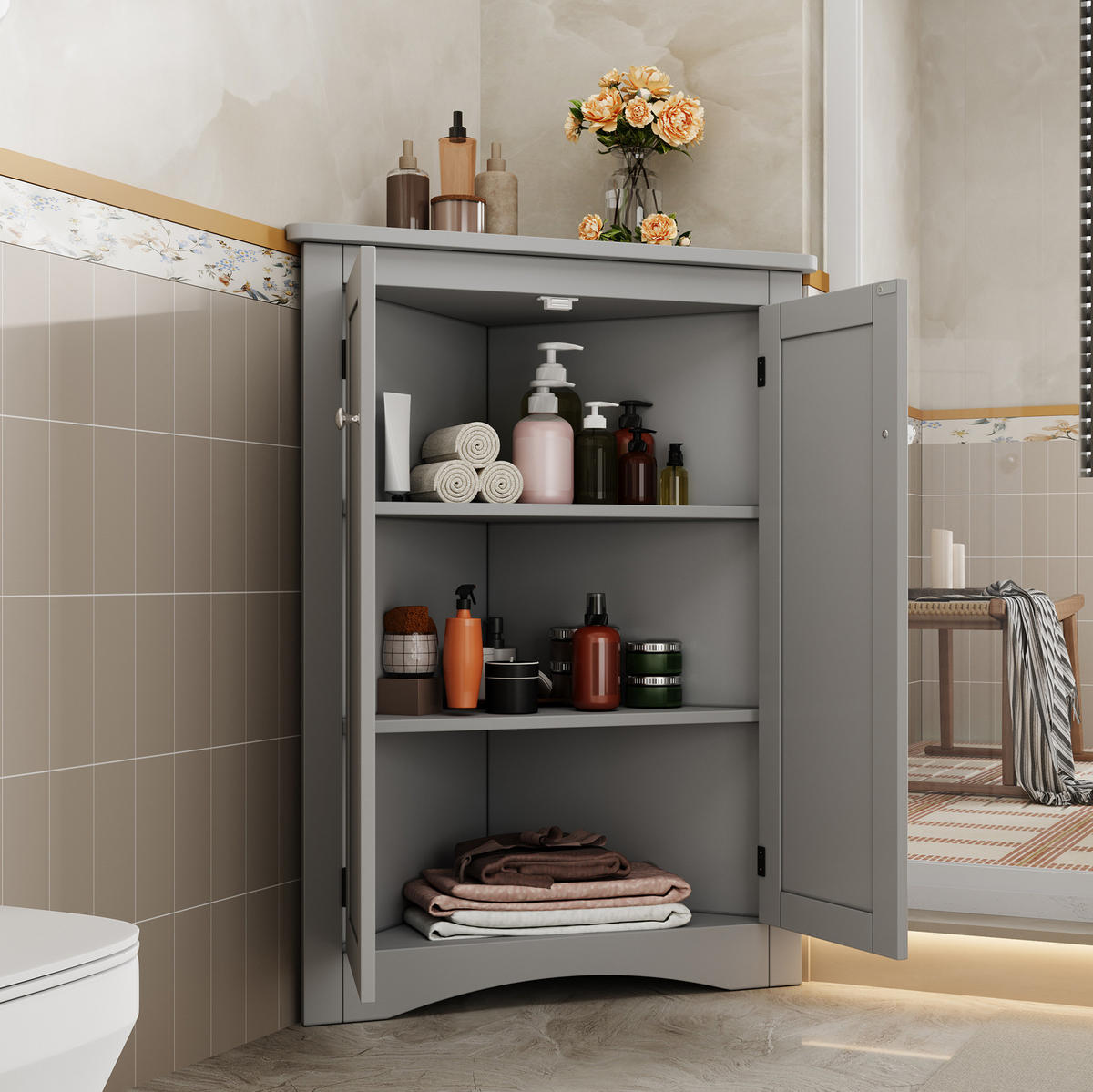 MIDISCHRANK 61,5/80 cm aus MDF mit 2 Türen Grau - Grau, Holzwerkstoff (34.5/90/61.5cm) - Modenvie