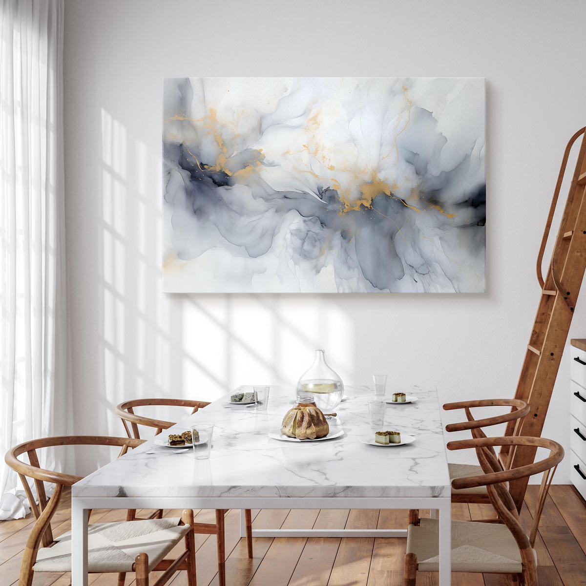 LEINWANDBILD Marmor Muster Moderne Abstraktion 100x70 - Blau/Beige, Textil (100/70cm) - Muralo
