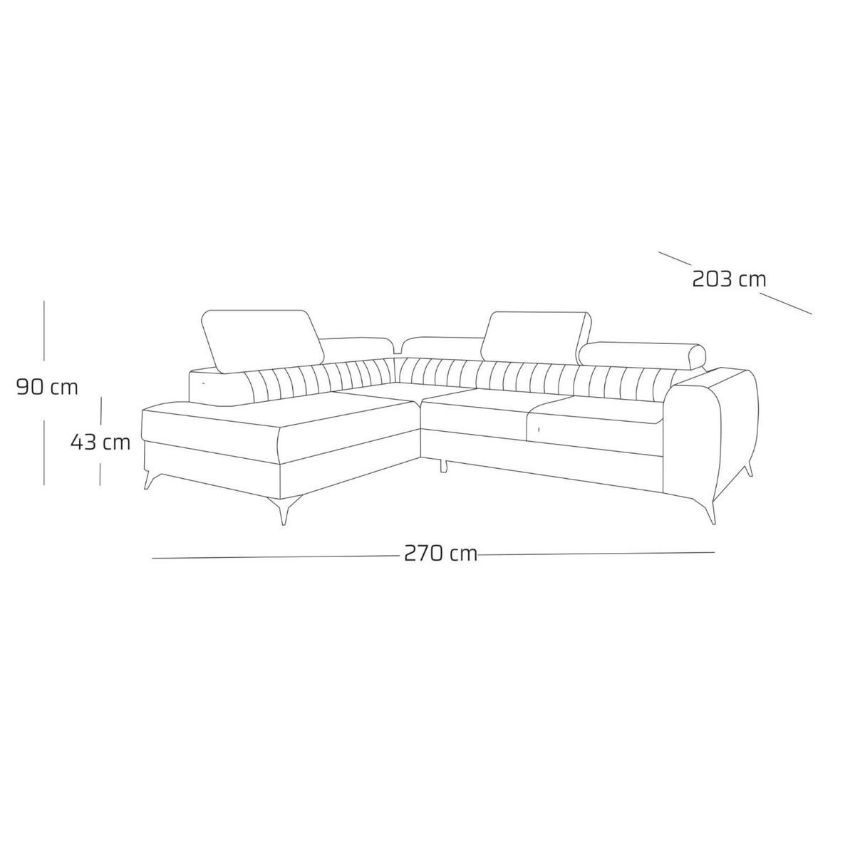 ECKSOFA PIERO L Links mit Schlaffunktion 195x125 Velours Gold - Goldfarben/Schwarz, Holz/Textil (268/203cm) - Muffo