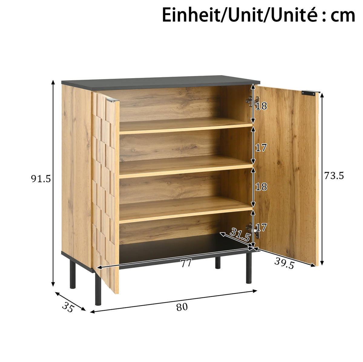 SCHUHSCHRANK 80/35/91,5 cm in Natur mit 2 Türen und verstellbaren Fächern - Naturfarben, Holzwerkstoff (80/91/35cm) - Flora Grace
