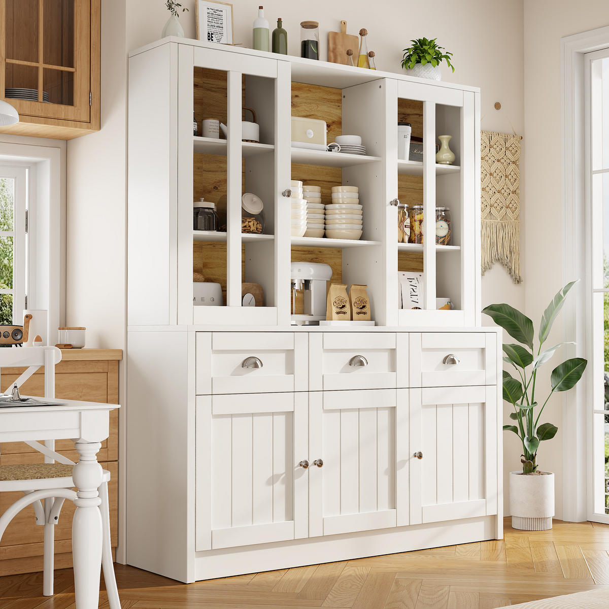 HOCHSCHRANK mit Acryl-Türen und verstellbaren Einlegeböden, 140/38,5/175 cm, Weiß - Weiß, Holzwerkstoff (140/175/38.5cm) - Redom