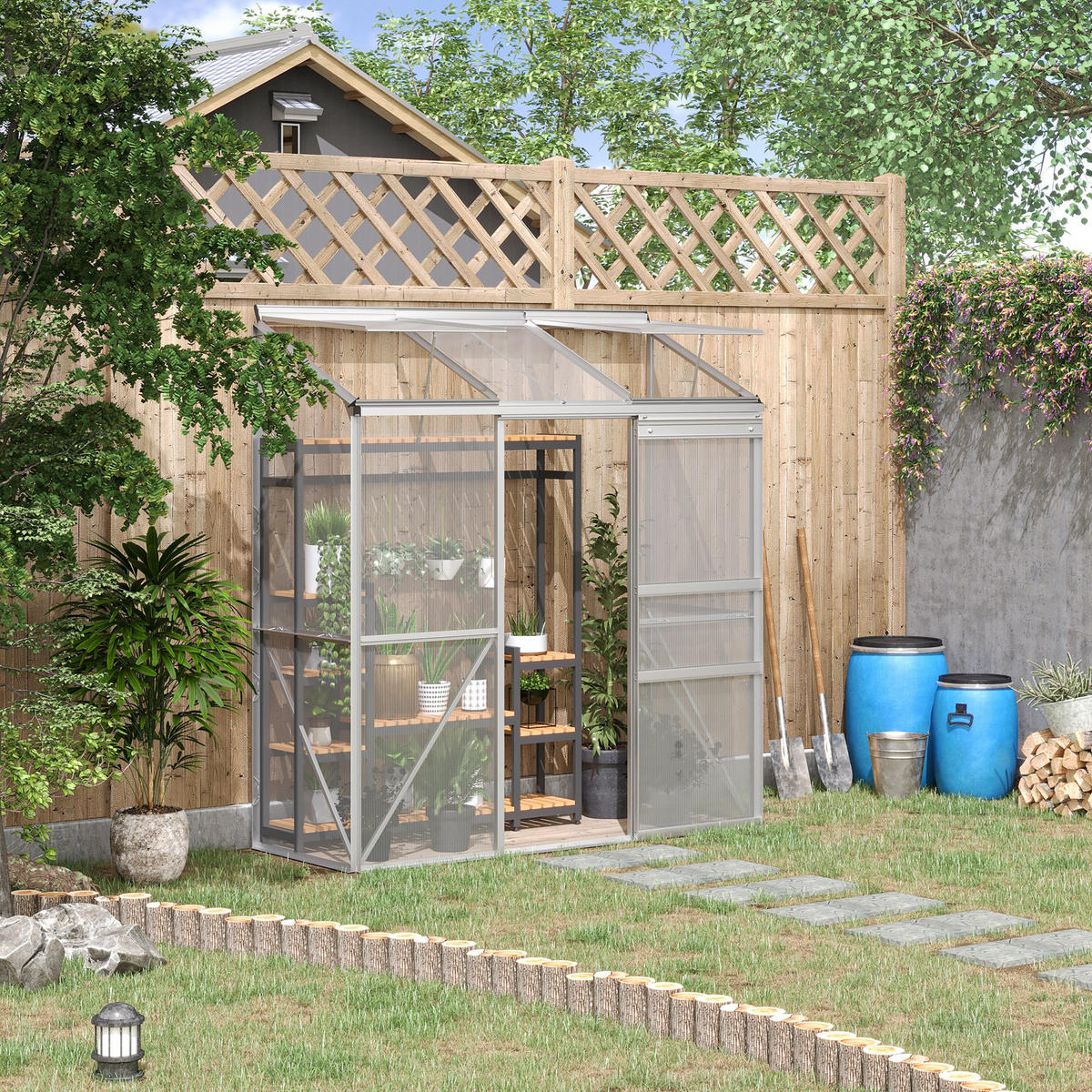 FOLIENGEWÄCHSHAUS, Silber, Aluminium, Polycarbonat - Hellgrau, Metall (68/196/192cm) - Outsunny