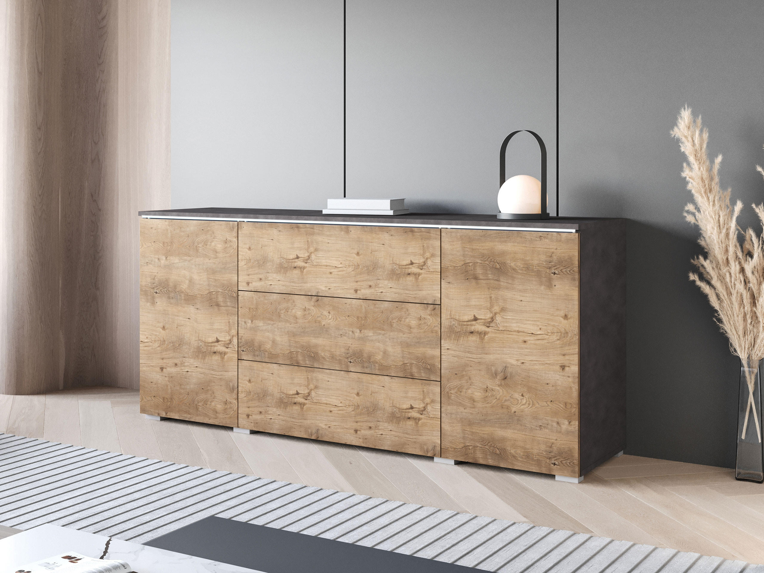 SIDEBOARD Vera 150 mit weißer LED Beleuchtung - Braun/Grau, Holzwerkstoff (150/66/40cm) - MIRJAN24