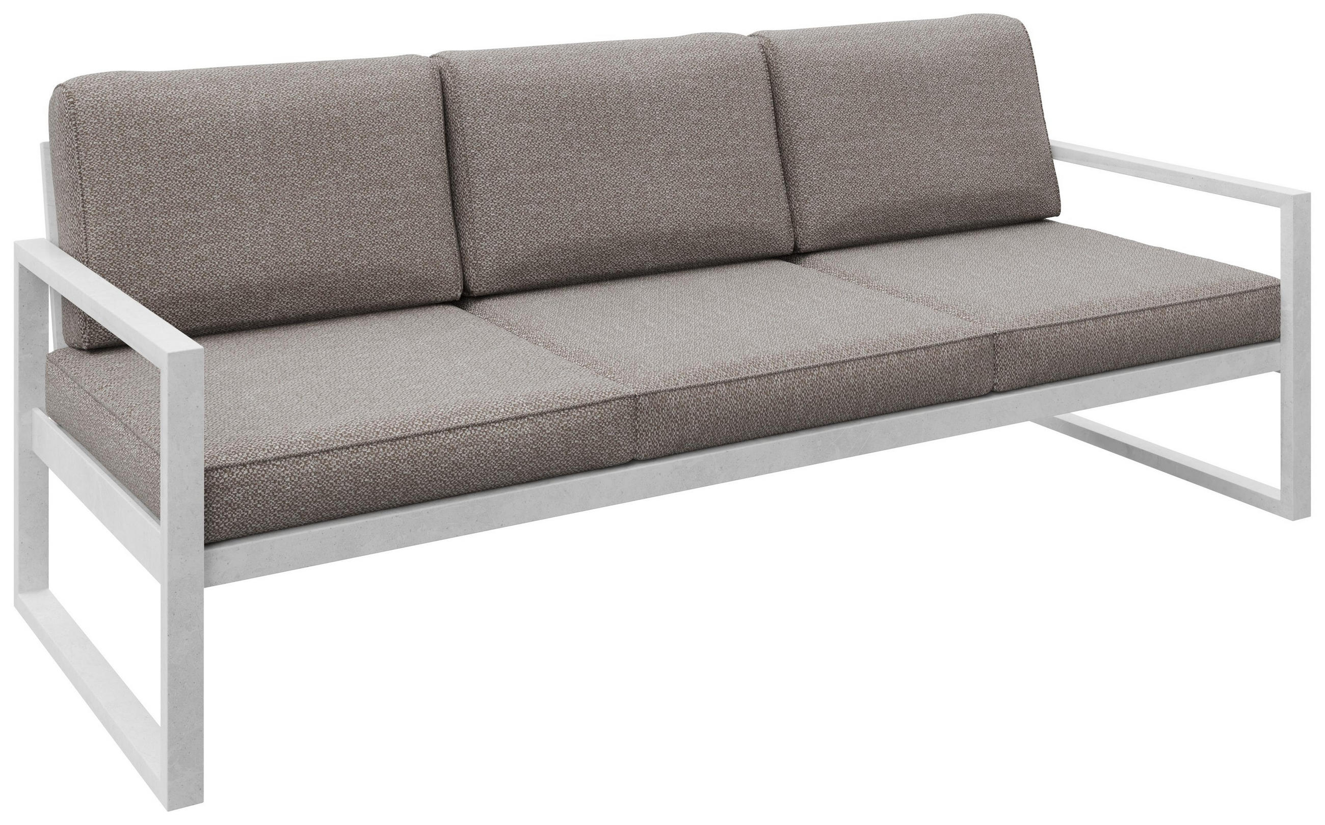 GARTENBANK Bellano Outdoor 3-Sitzer Polster-Loungebank, Stahlgestell Weiß, Dunkelbeige 76/216/80 cm - Beige, Textil (216/86/80cm) - WFL GROUP