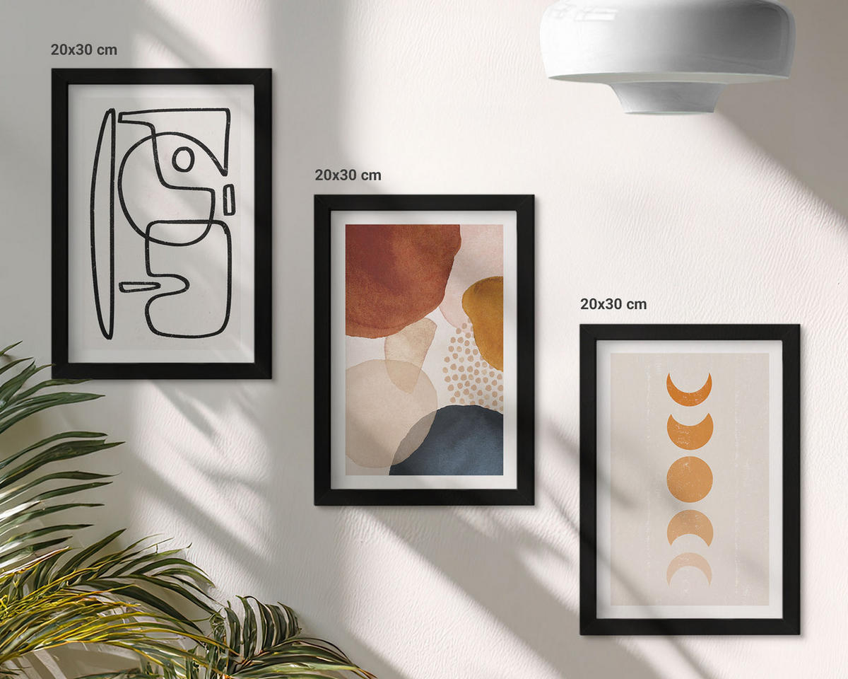 BILDER SET 3er Set - 20x30 cm Schwarzer Rahmen - Abstrakte Farbdekorationen - Schwarz, Kunststoff (20/30cm) - TULUP