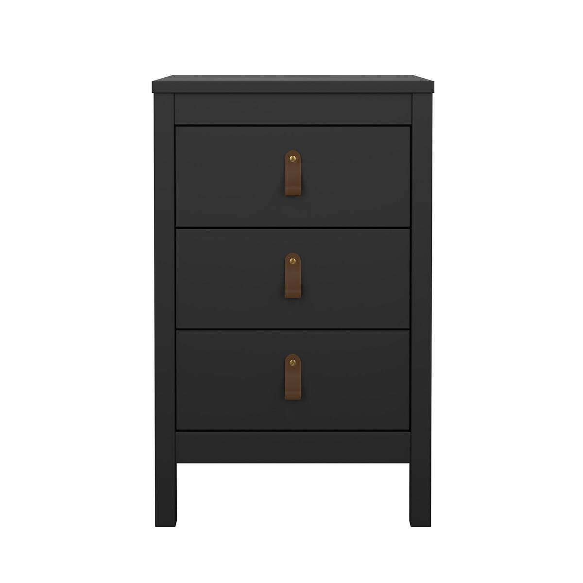 NACHTTISCH mit 3 Schubladen matt schwarz barcelone 43,8/38,4/70,1 cm - Schwarz, Holzwerkstoff (38.4/70.1/43.8cm) - Calicosy