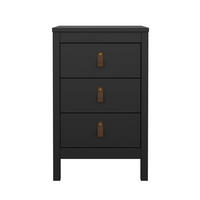 NACHTTISCH mit 3 Schubladen matt schwarz barcelone 43,8/38,4/70,1 cm - Schwarz, Holzwerkstoff (38.4/70.1/43.8cm) - Calicosy