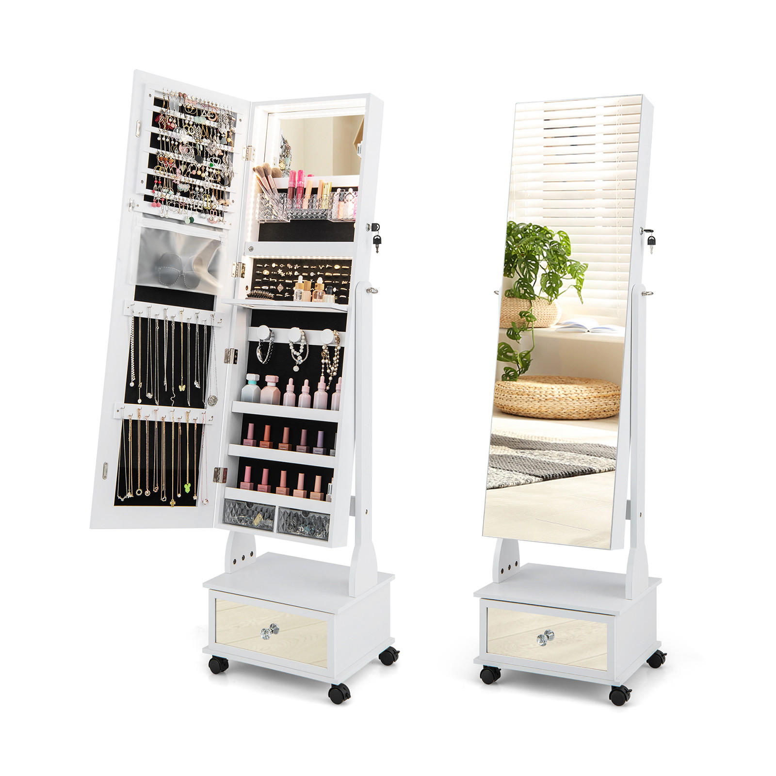 Costway Schmuckschrank Weiß 42x159x35 cm