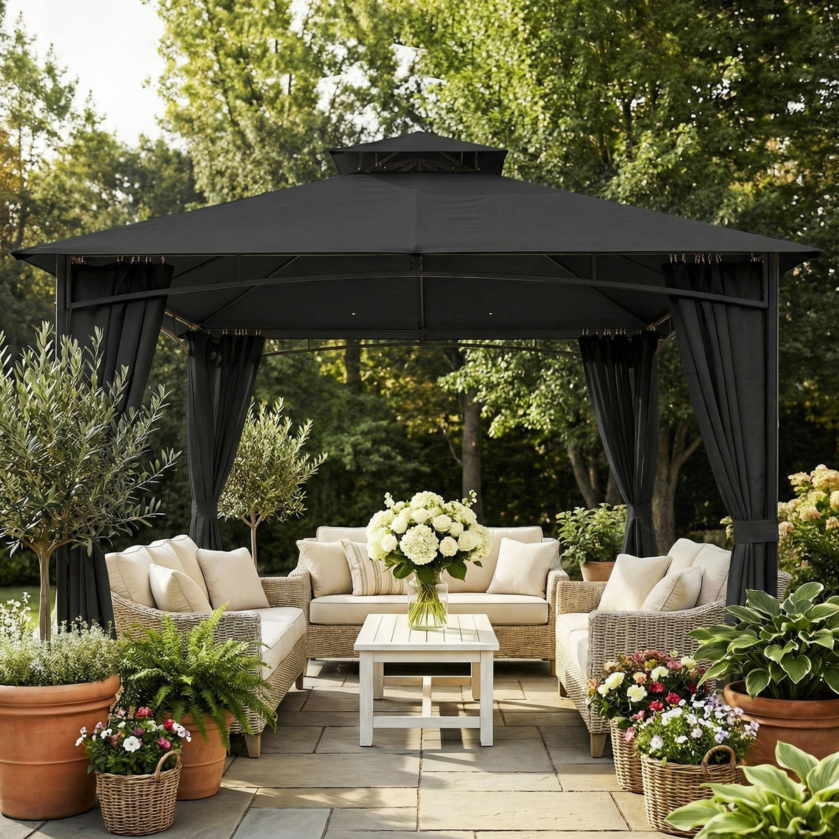 PAVILLON DE-12749 300/300 cm UV50+ wasserdicht mit Doppeldach Anthrazitgrau - Dunkelgrau, Metall (300/285/300cm) - ComfortXL