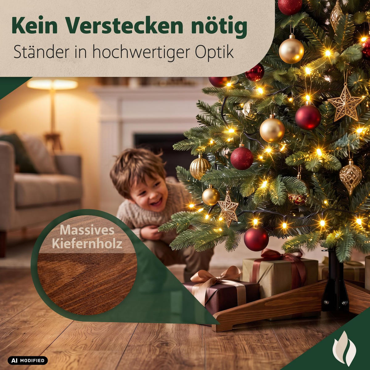 WEIHNACHTSBAUM künstlich REDMOND 240 cm mit LED-Lichterkette und Holzständer - Grün, Kunststoff (150/240cm) - pink garten