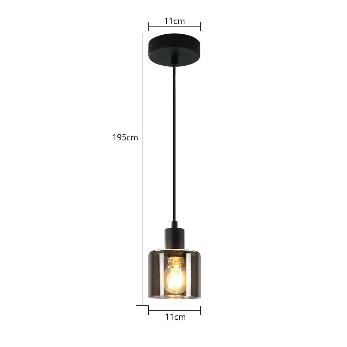 HÄNGELEUCHTE Verena 11/11/195 cm - Grau, Glas (11/11/195cm) - Nettlife